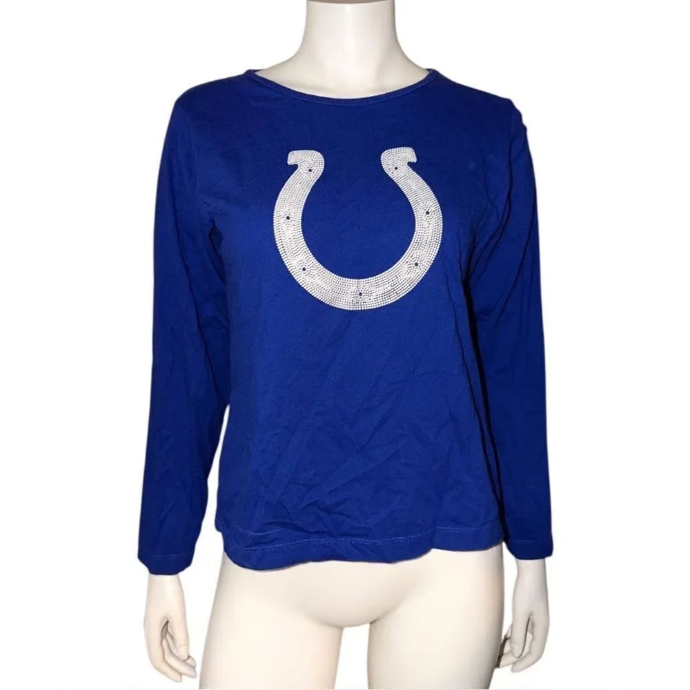 NFL Indianapolis Colts Women's Beaded Horseshoe Logo T-Shirt Long Sleeve Blue L